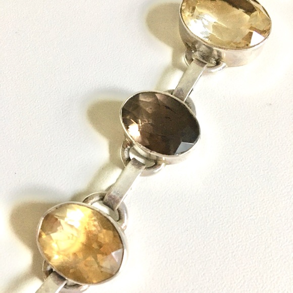 Vintage 70s Smokey Quartz Sterling Bracelet - Picture 2 of 3